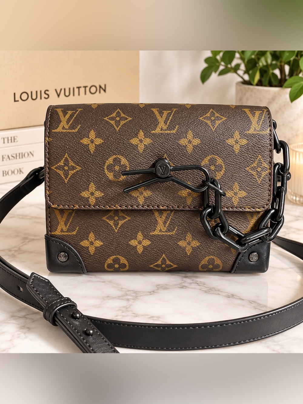 Louis Vuitton Monogram Canvas Crossbody Bag in Brown with Black Hardware